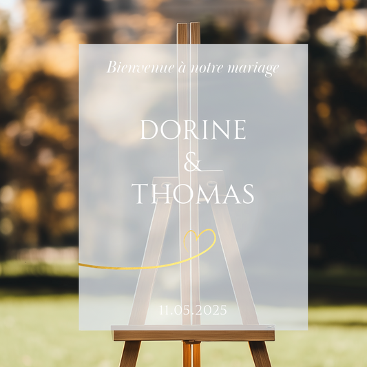 panneau de bienvenue personnalisé mariage en plexiglass givré