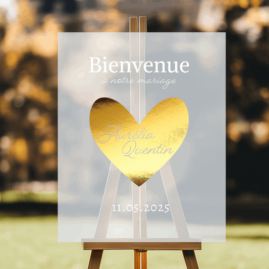 panneau de bienvenue personnalisé mariage en plexiglass givré