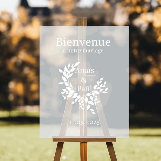 panneau de bienvenue personnalisé mariage en plexiglass givré