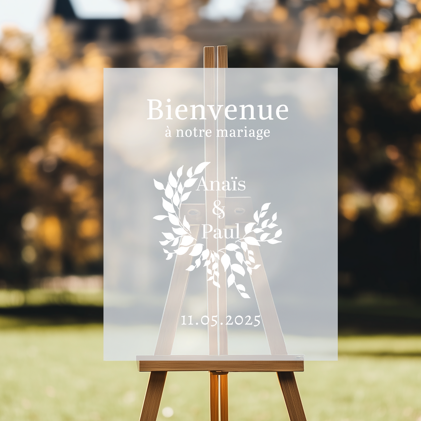 panneau de bienvenue personnalisé mariage en plexiglass givré
