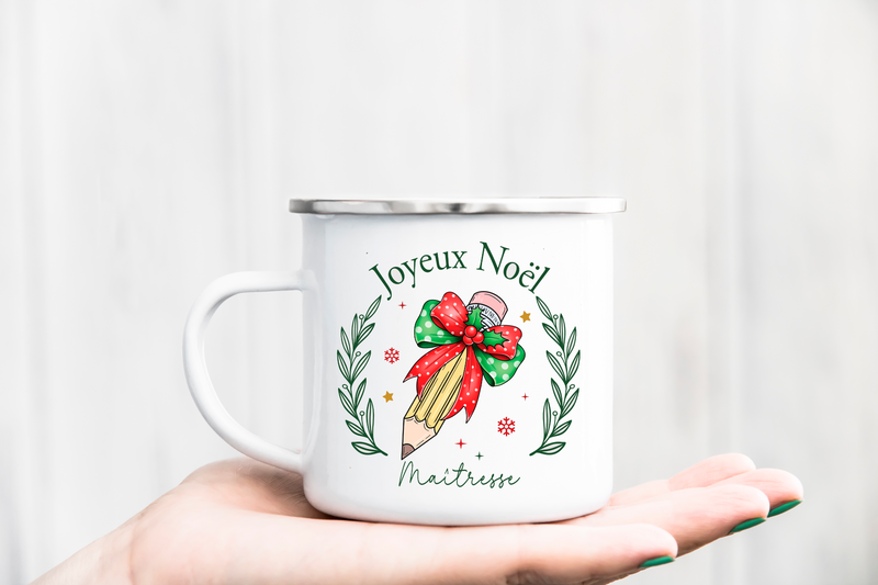 Mug en Métal Personnalisé - noël  Maîtresse, maîrtre,AESH,  ATSEM