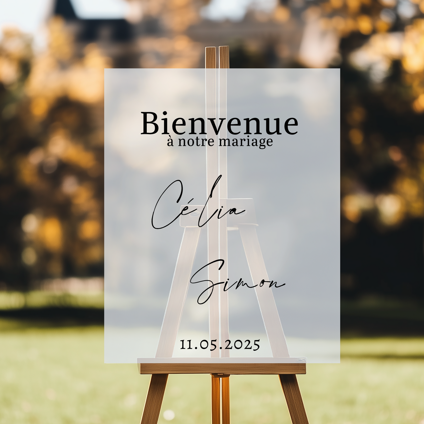 panneau de bienvenue personnalisé mariage en plexiglass givré