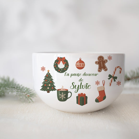 Bol personnalisé Noël (avec ou sans anse) idée cadeau famille maître, maîtresse, nounou...