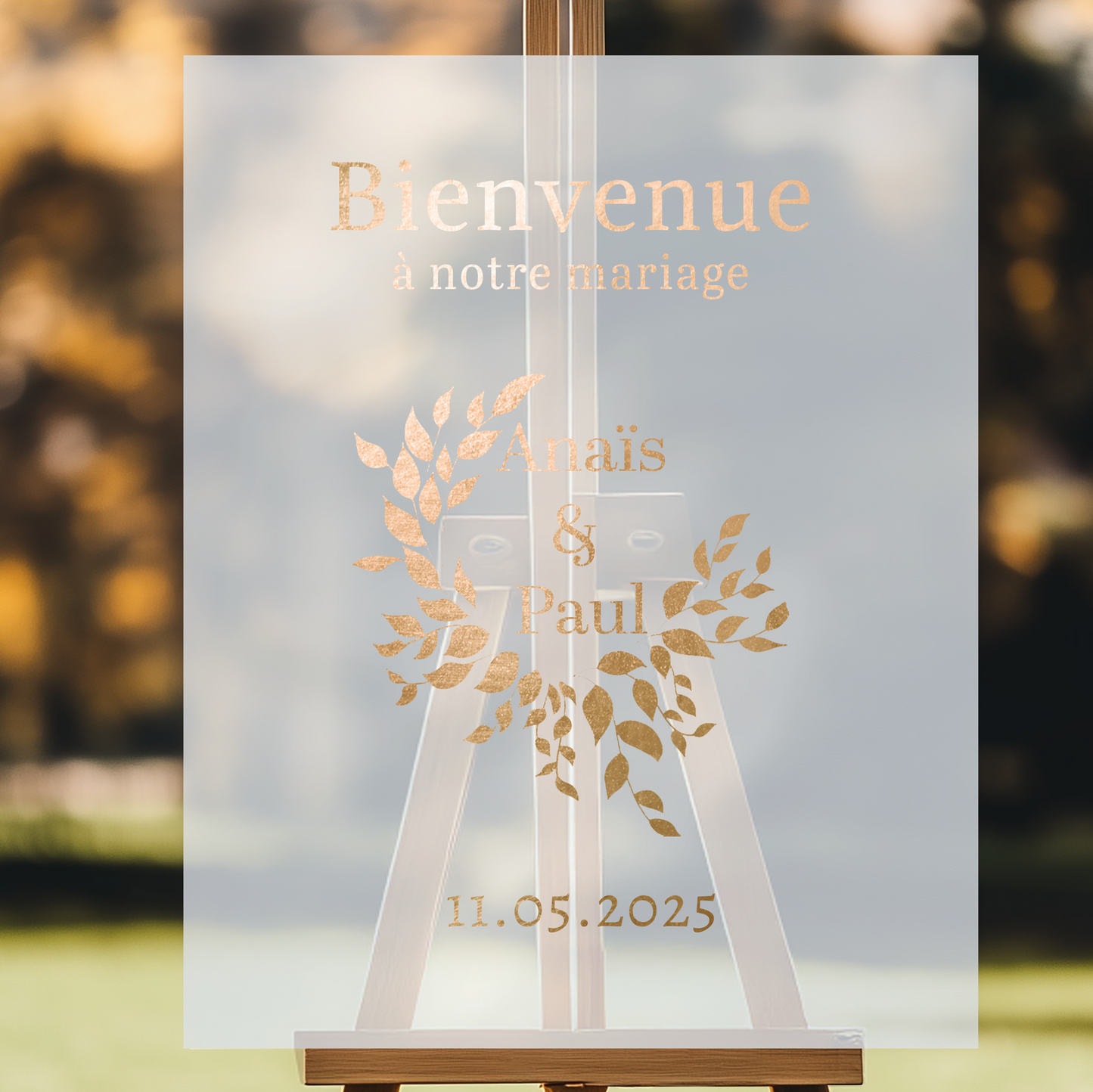 panneau de bienvenue personnalisé mariage en plexiglass givré