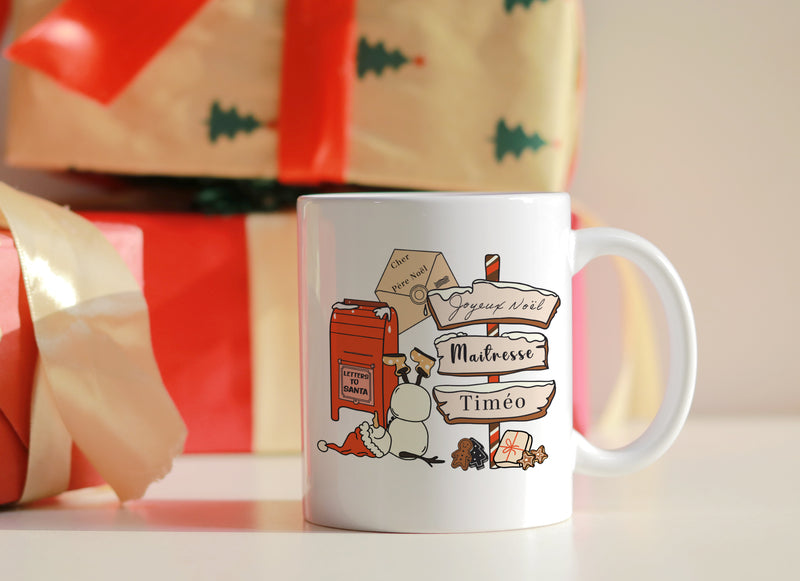 Mug humour de noël personnalisé - Cadeau noël pour maitresse, nounou, atsem, aesh...