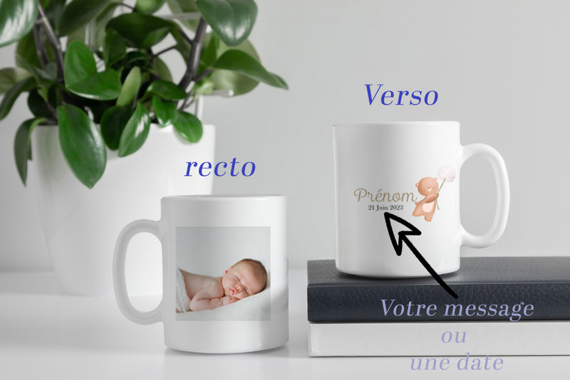 mug personnalisé photo, motif ourson et prénom