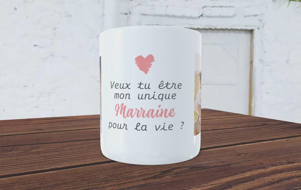 Mug "Demande de Marraine" avec 2 Photos et Message Personnalisé