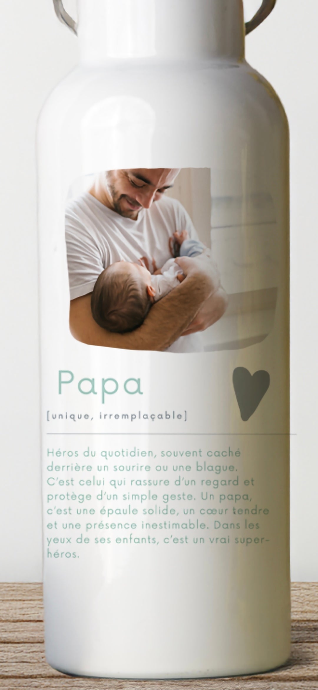 Gourde Bouteille Personnalisée photo et définition papa en Inox - Cadeau Fête des pères avec Photo