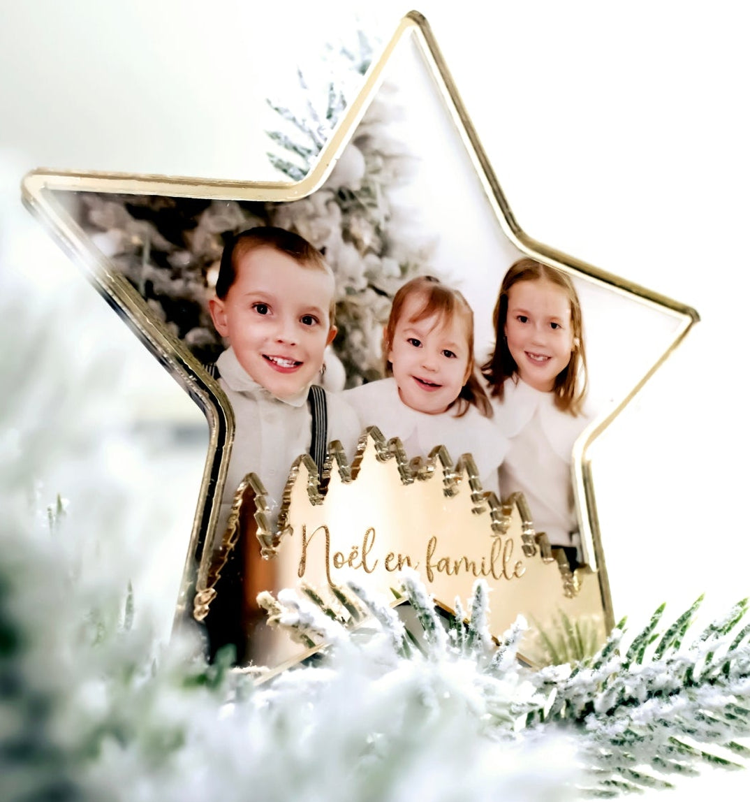 Étoile de Noël sapin personnalisée en plexiglass – Motif Sapin & Photo