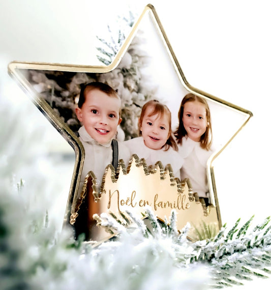 Étoile de Noël sapin personnalisée en plexiglass – Motif Sapin & Photo