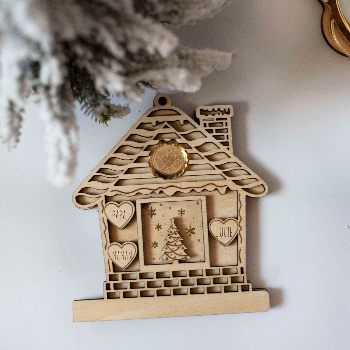 Décoration de sapin de noel bois et plexiglass personnalisé personnalisé famille avec prenoms