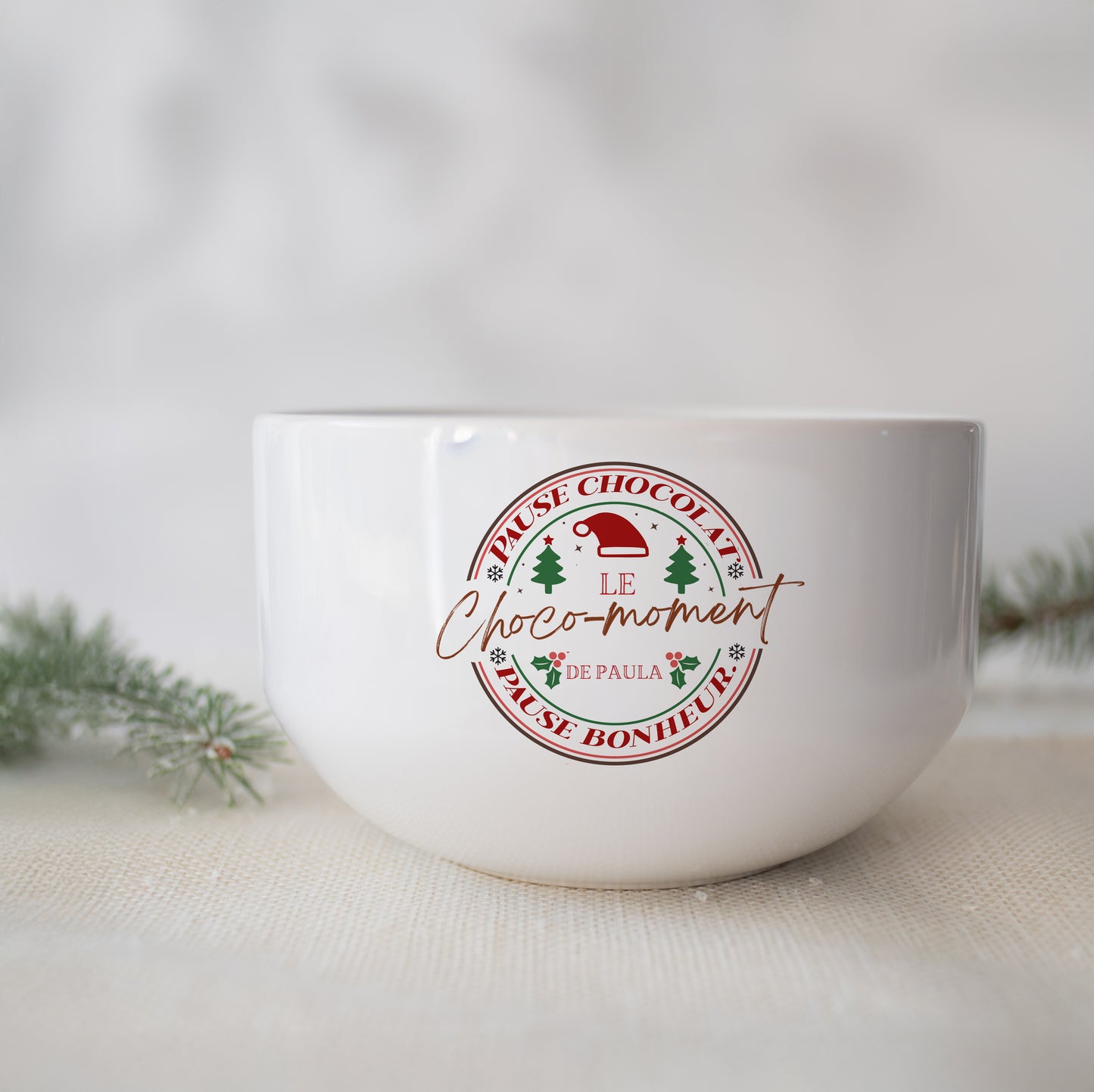 Gros bol personnalisé – Motif de Noël (avec ou sans anse) idée cadeau famille maître, maîtresse, nounou...