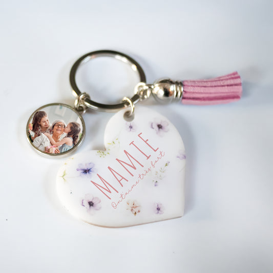 porte clé cœur plexiglass personnalisé avec photo idée cadeau  fête des mères, mamie, nounou...