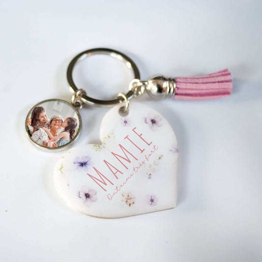 porte clé cœur plexiglass personnalisé avec photo idée cadeau  fête des mères, mamie, nounou...